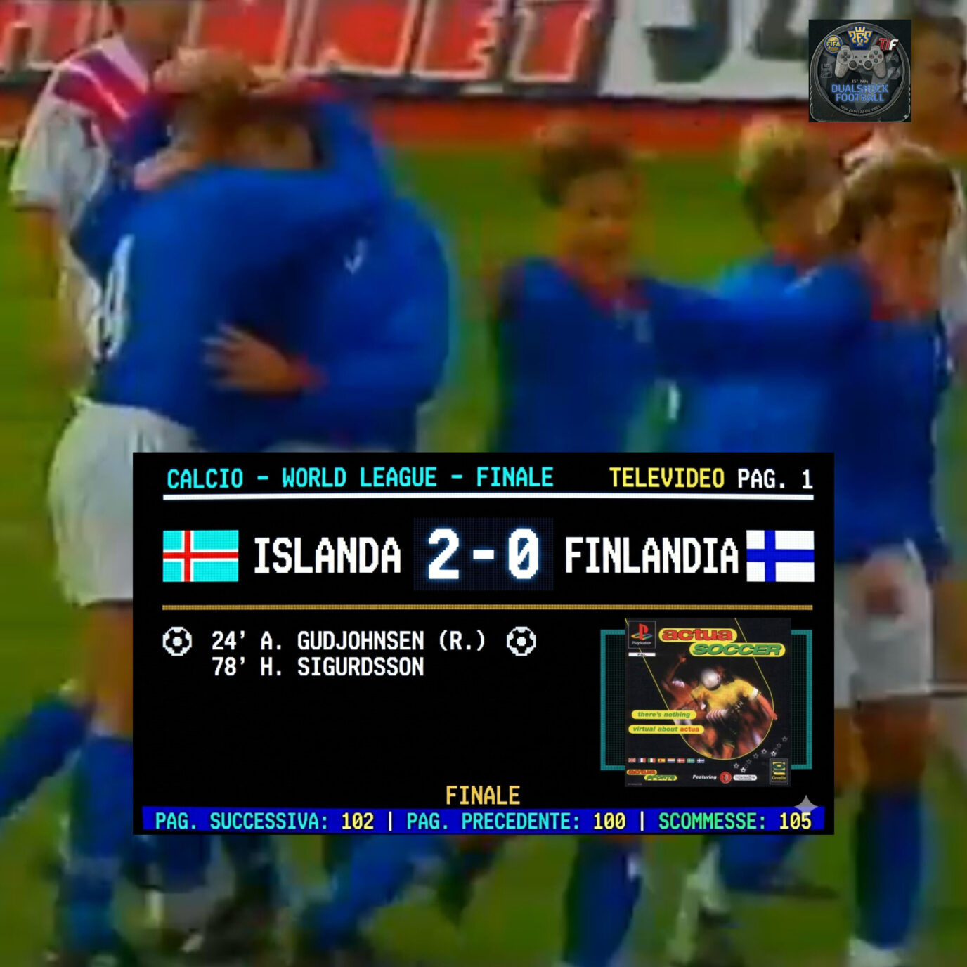 Risultato finale Islanda 2 Finlandia 0 Actua Soccer - Gol di Arnor Gudjohnsen e Helgi Sigurdsson - Codice Reykjavik Giornata 1
